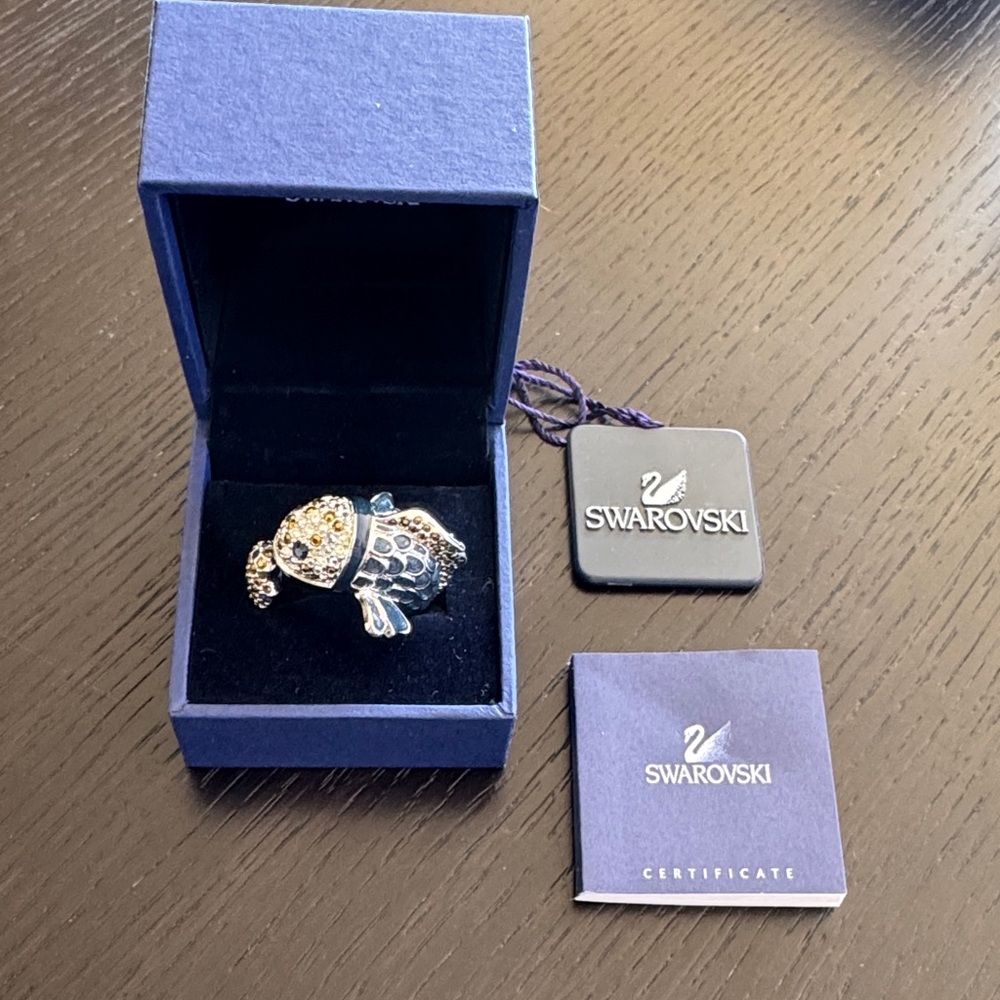 Swarovski Gold and Blue Fish Ring